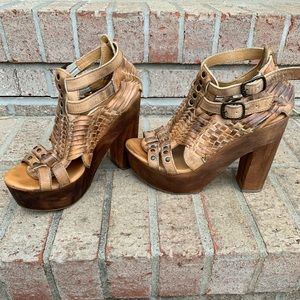 Bed Stü Cindy Platform Heels Women’s 8 Distress lite tan leather